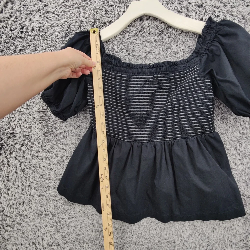 Old Navy Womens Cottagecore Peasant Smocked Puff Sleeve Peplum Top L Black